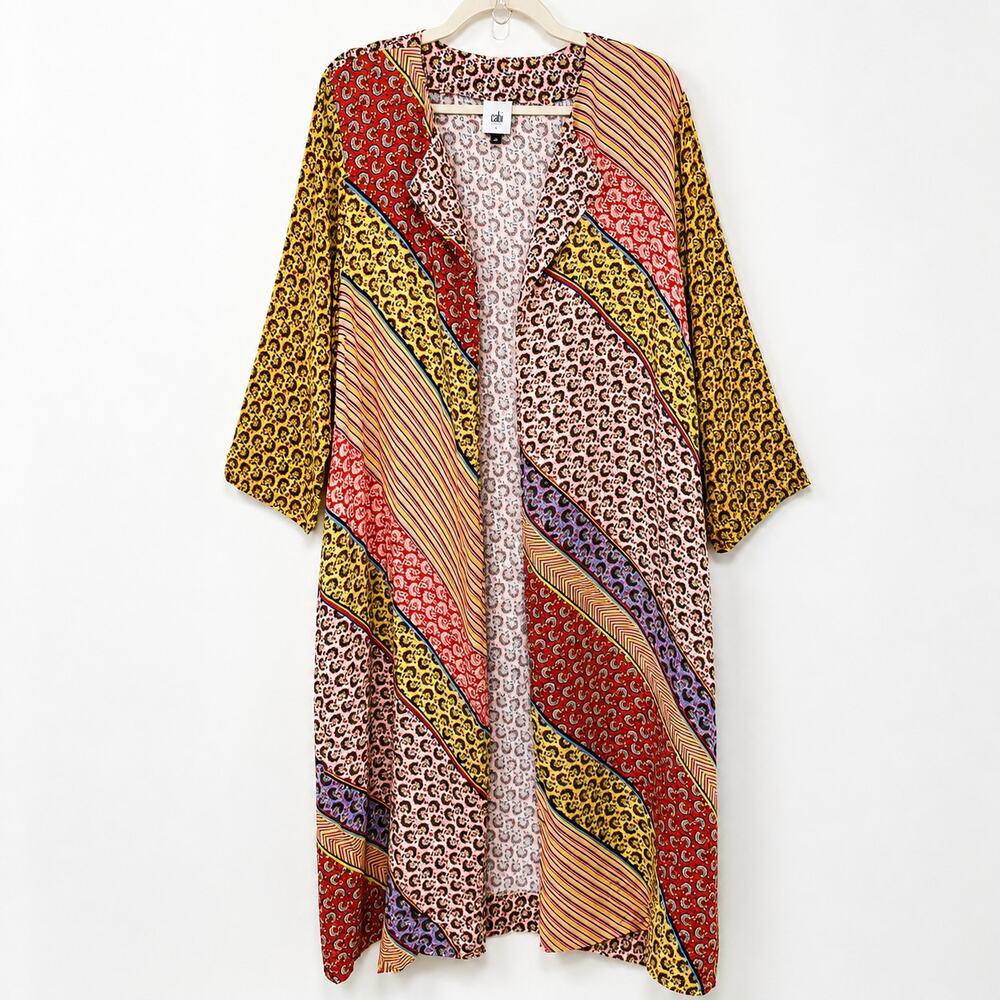 Cabi Poet Patchwork Duster Cardigan Boho Open Front Multicolor Large